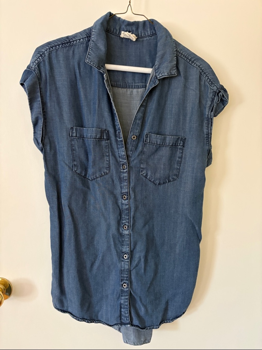 Drapey lightweight Denim Button-Front Shirt - Blue